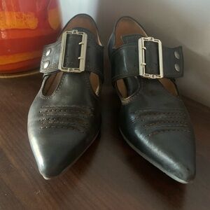 John Fluevog Black Leather Flats